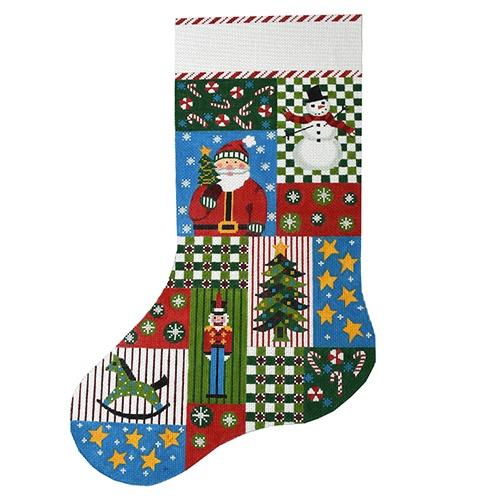 Christmas Blocks with Santa Stocking Painted Canvas The Meredith Collection 
