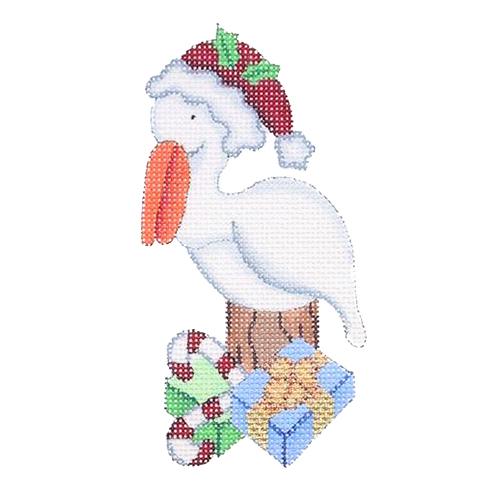 Christmas by the Sea - Pelican with Santa Hat Painted Canvas Burnett & Bradley 