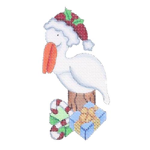 Christmas by the Sea   Pelican with Santa Hat Painted Canvas Burnett & Bradley 
