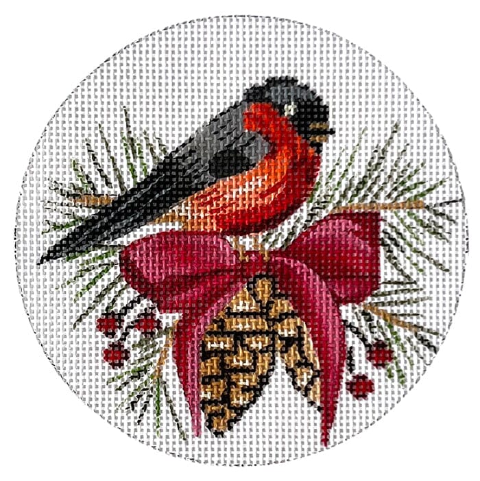 Christmas Chickadee and Pinecone Ornament Painted Canvas Alice Peterson Company  - 1