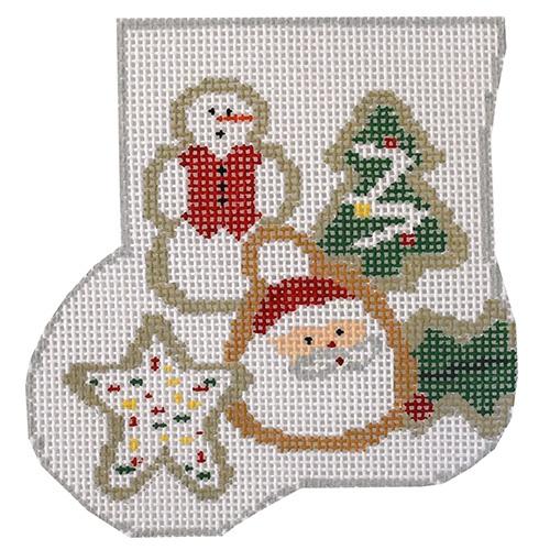 Christmas Cookies Mini Stocking with Tree Cookie Insert Painted Canvas Kathy Schenkel Designs  - 1