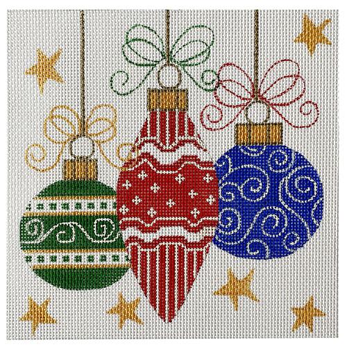 Christmas Decor - 3 Ornaments Painted Canvas Vallerie Needlepoint Gallery 