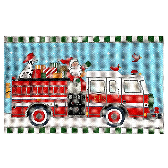 Christmas Fire Truck Painted Canvas Vallerie Needlepoint Gallery 
