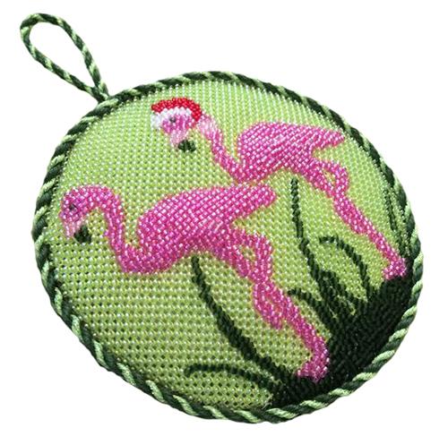 Christmas Flamingos Painted Canvas Vallerie Needlepoint Gallery  - 1