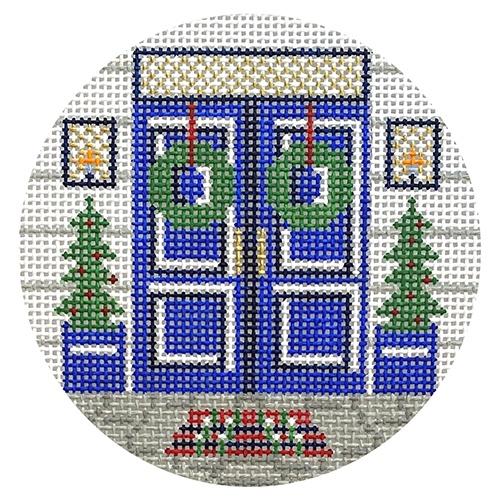 Christmas Front Door Round Painted Canvas KCN Designers  - 1