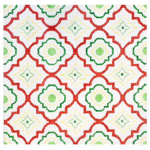 Christmas Geometric Tile Pillow Painted Canvas Kristine Kingston  - 1