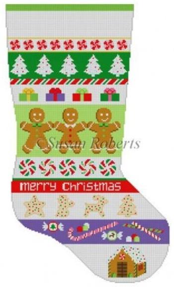 Christmas Goodies Stripe Stocking Painted Canvas Susan Roberts Needlepoint Designs, Inc. 