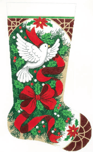 Christmas Holly and Dove Painted Canvas Lee's Needle Art Inc. 
