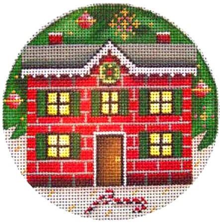 Christmas House Painted Canvas Rebecca Wood Designs  - 1