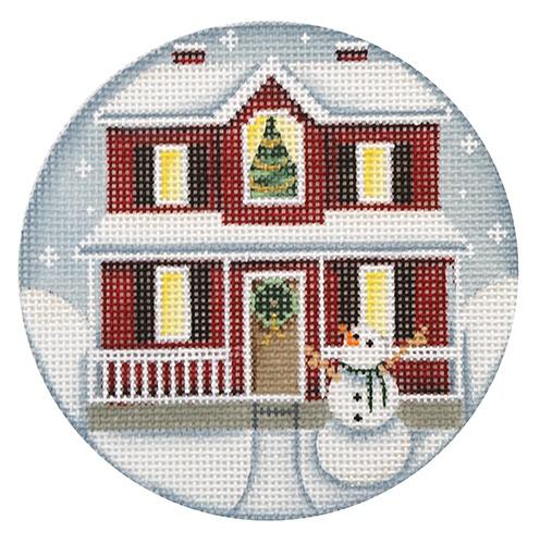 Christmas House Red Ornament Painted Canvas Rebecca Wood Designs  - 1