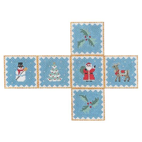 Christmas Medley Cube Ornament Painted Canvas Susan Roberts Needlepoint Designs Inc. 