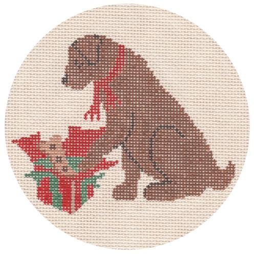 Christmas Morning - Chocolate Lab Painted Canvas CBK Needlepoint Collections 