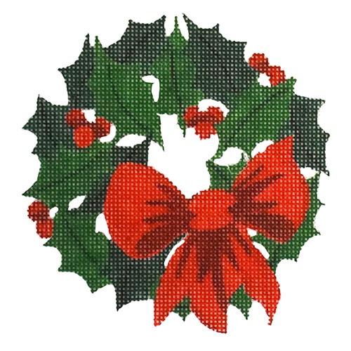 Christmas Ornament - Holly Wreath Painted Canvas Kate Dickerson Needlepoint Collections 