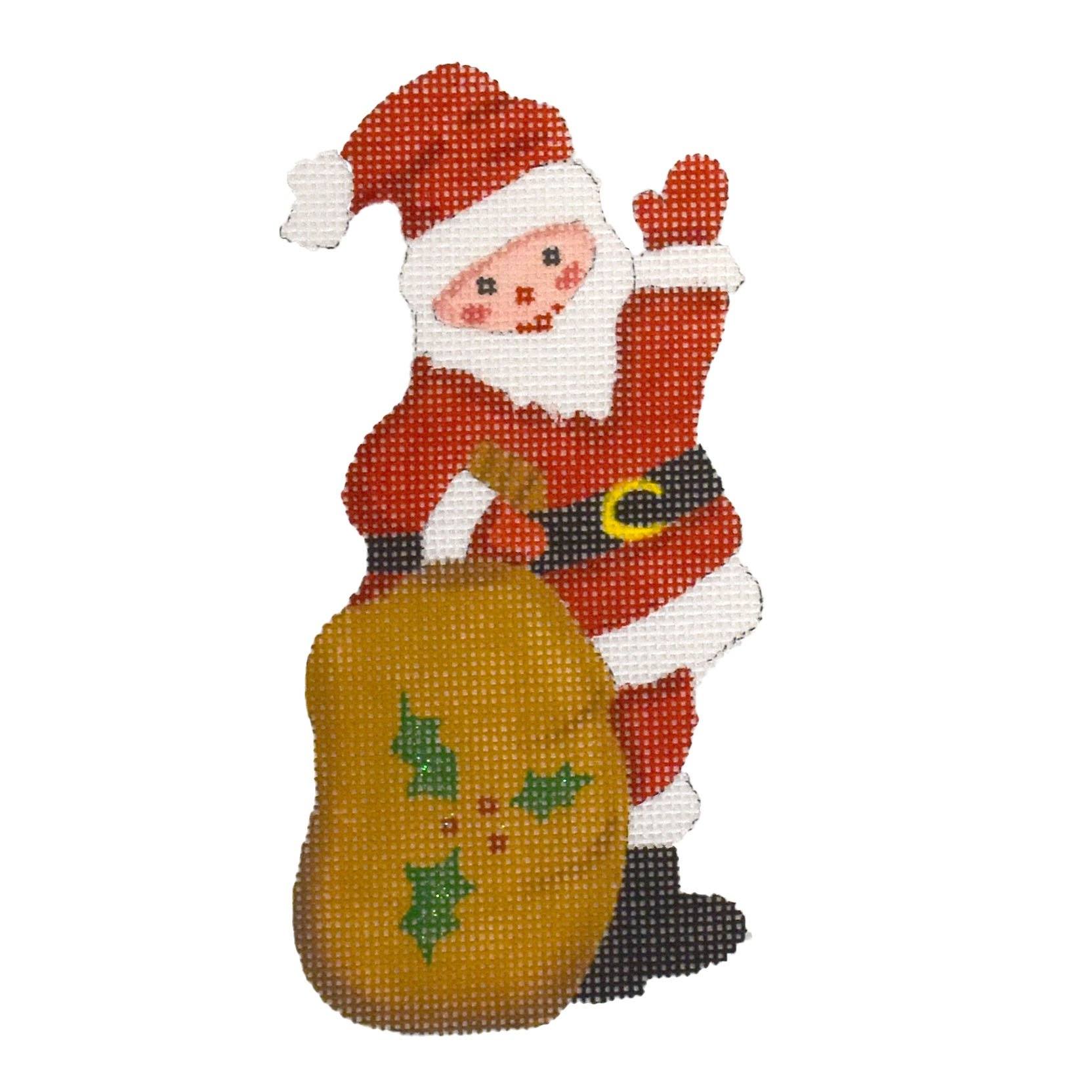 Christmas Ornament   Jolly Waving Santa Painted Canvas Kate Dickerson Needlepoint Collections  - 1