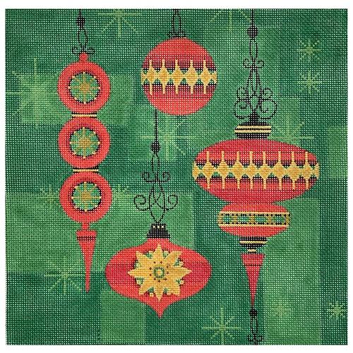 Christmas Ornaments on Green Painted Canvas Love You More  - 1