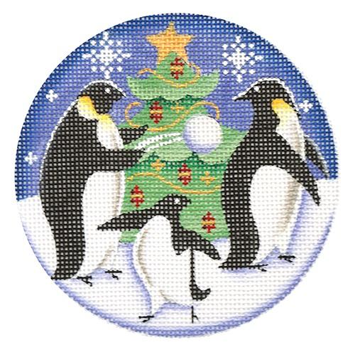 Christmas Penguin Ornament Painted Canvas Rebecca Wood Designs 