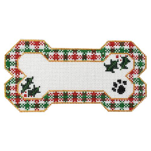 Christmas Plaid Dog Bone Ornament Painted Canvas Danji Designs 
