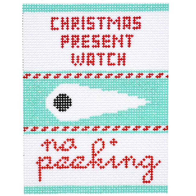 Christmas Present Watch Ornament Painted Canvas Kimberly Ann Needlepoint  - 1