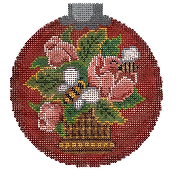 Christmas Roses 1 Ornament   Floral on Red Painted Canvas CanvasWorks 
