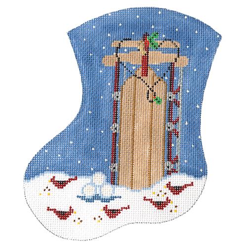 Christmas Sled Mini Stocking Painted Canvas The Meredith Collection  - 1