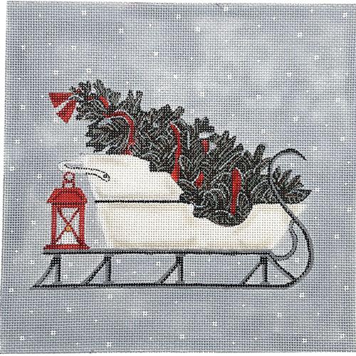 Christmas Sled with Tree Painted Canvas Painted Pony Designs  - 1