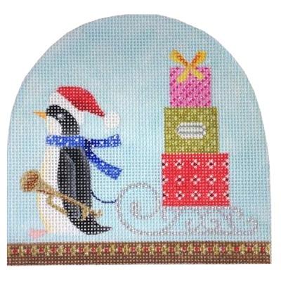 Christmas Snowdome   Penguin & Sled Painted Canvas Kirk & Bradley 
