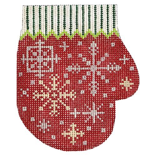 Christmas Snowflake Mitten - Red Painted Canvas The Meredith Collection 