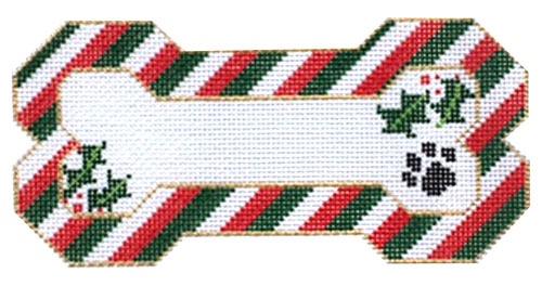 Christmas Stripes Bone Ornament Painted Canvas Danji Designs  - 1