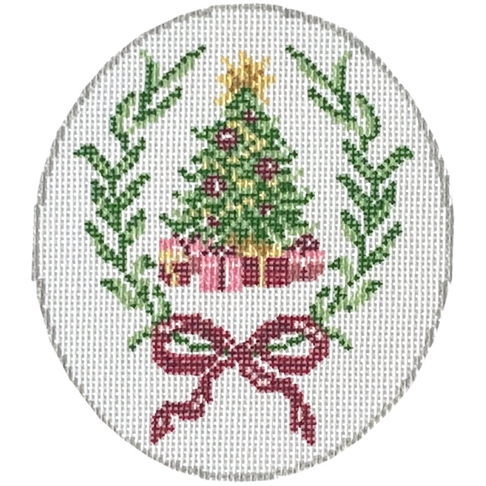 Christmas Tree Oval Ornament Painted Canvas KCN Designers  - 1