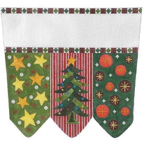 Christmas Tree Stocking Cuff Painted Canvas The Meredith Collection  - 1
