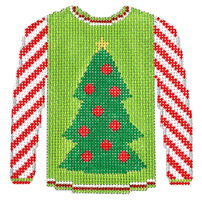 Christmas Tree Sweater on Green with Red Sleeves Painted Canvas Kristine Kingston 