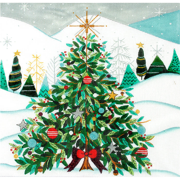 Christmas Tree with Red Bow Pillow Painted Canvas Alice Peterson Company  - 1