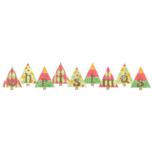 Christmas Trees Banner Painted Canvas Eye Candy Needleart  - 1