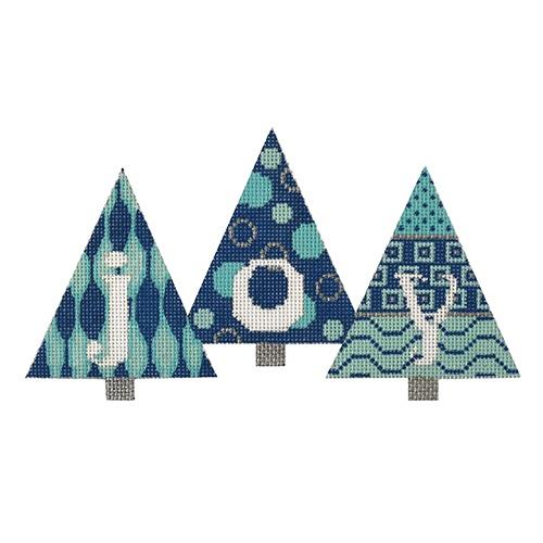 Christmas Trees JOY in blues Painted Canvas Eye Candy Needleart  - 1