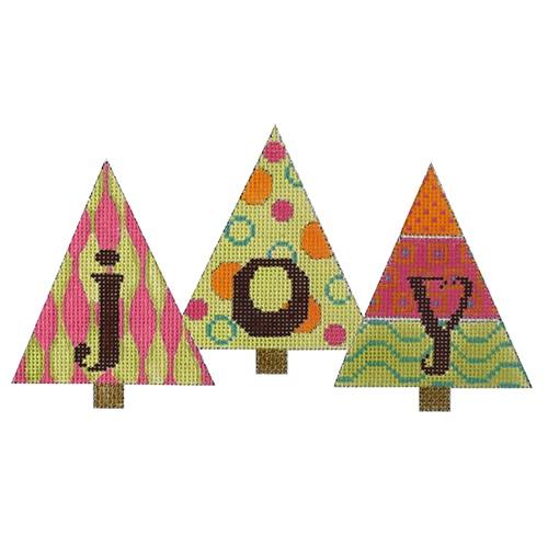 Christmas Trees JOY Painted Canvas Eye Candy Needleart 
