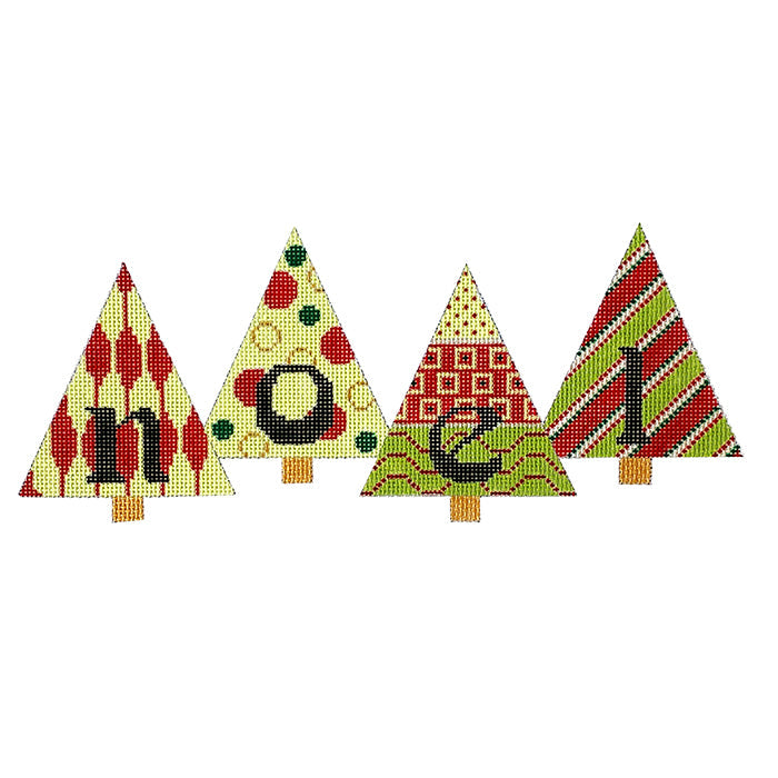 Christmas Trees Noel   Red and Green Painted Canvas Eye Candy Needleart  - 1