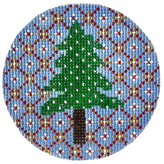 Christmas Trees on Red and Gold Ornament Painted Canvas CBK Needlepoint Collections  - 1