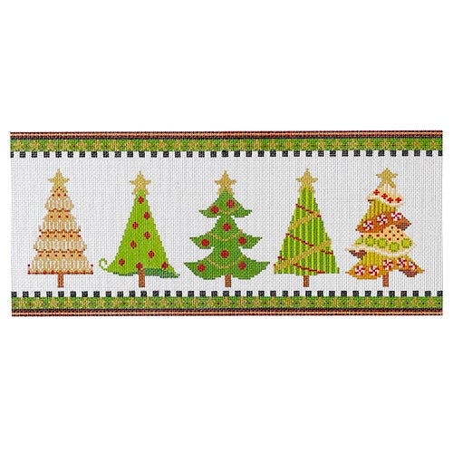 Christmas Trees with Border Painted Canvas NeedleDeeva 