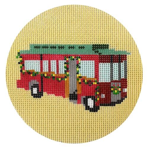 Christmas Trolley Painted Canvas Blue Ridge Stitchery 