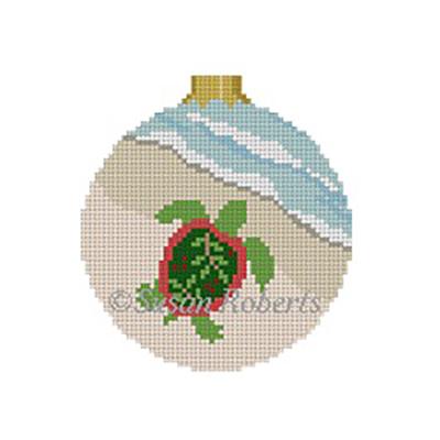 Christmas Turtle 3" Round Painted Canvas Susan Roberts Needlepoint Designs Inc. 
