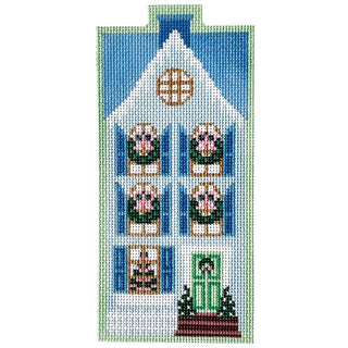 Christmas Village Blue Row House Painted Canvas Le Point Studio 
