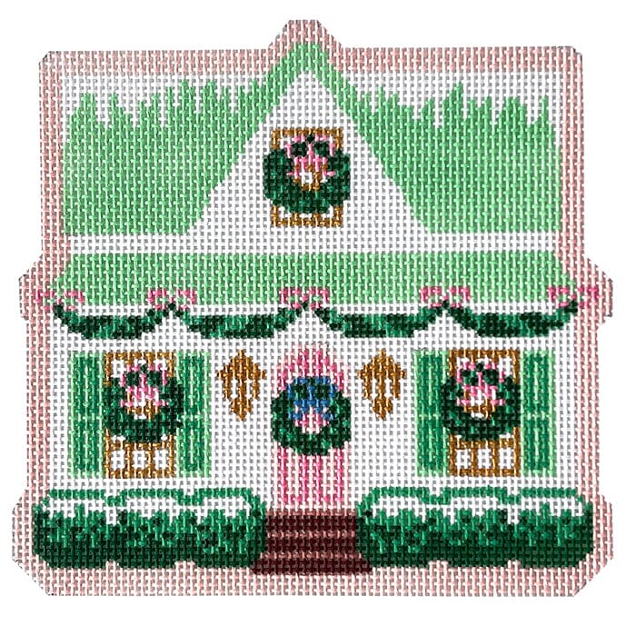 Christmas Village Green House Painted Canvas Le Point Studio  - 1