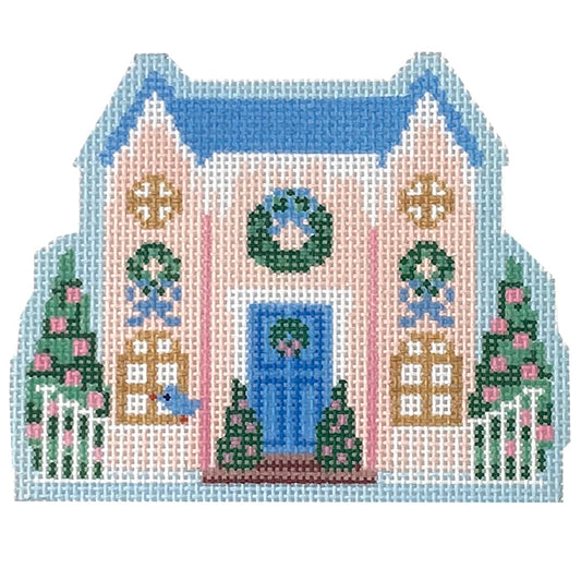 Christmas Village Pink House Painted Canvas Le Point Studio 