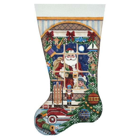 Christmas Wishes Stocking   Boy Painted Canvas Rebecca Wood Designs 
