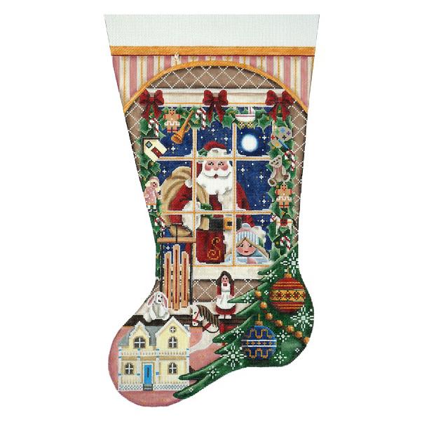 Christmas Wishes Stocking - Girl Painted Canvas Rebecca Wood Designs 