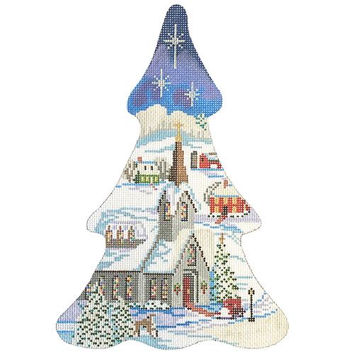 Church Christmas Tree Shape Painted Canvas Alice Peterson Company  - 1