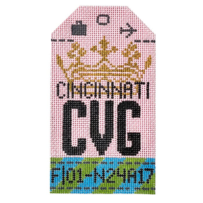 Cincinnati CVG Travel Tag Painted Canvas Hedgehog Needlepoint 
