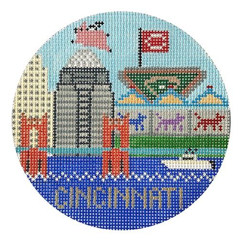 Cincinnati Round Painted Canvas Doolittle Stitchery  - 1