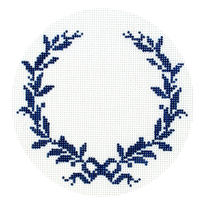 Classic Wreath Crest   Bow Greenery in Blue Printed Canvas Penny Linn Designs  - 1