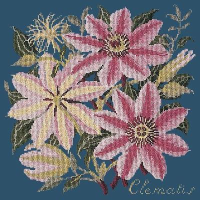 Clematis Needlepoint Kit Kits Elizabeth Bradley Design Dark Blue 
